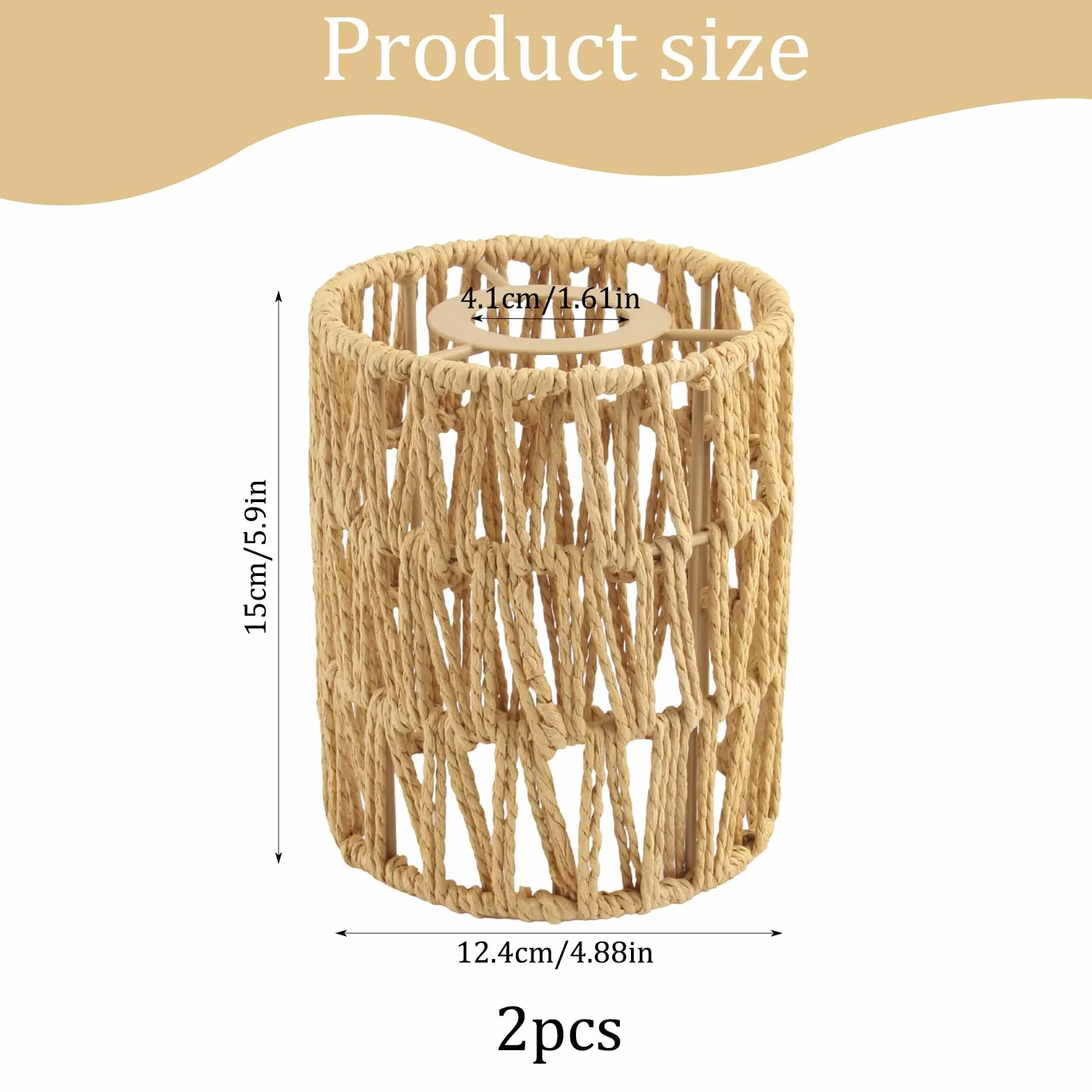Paralume in Rattan 2 Pezzi Paralume Lampada Ø 120 mm Stile Bohémien Paralumi per Lampade per Lampadario Soffitto Lampada da Tavolo Lampade