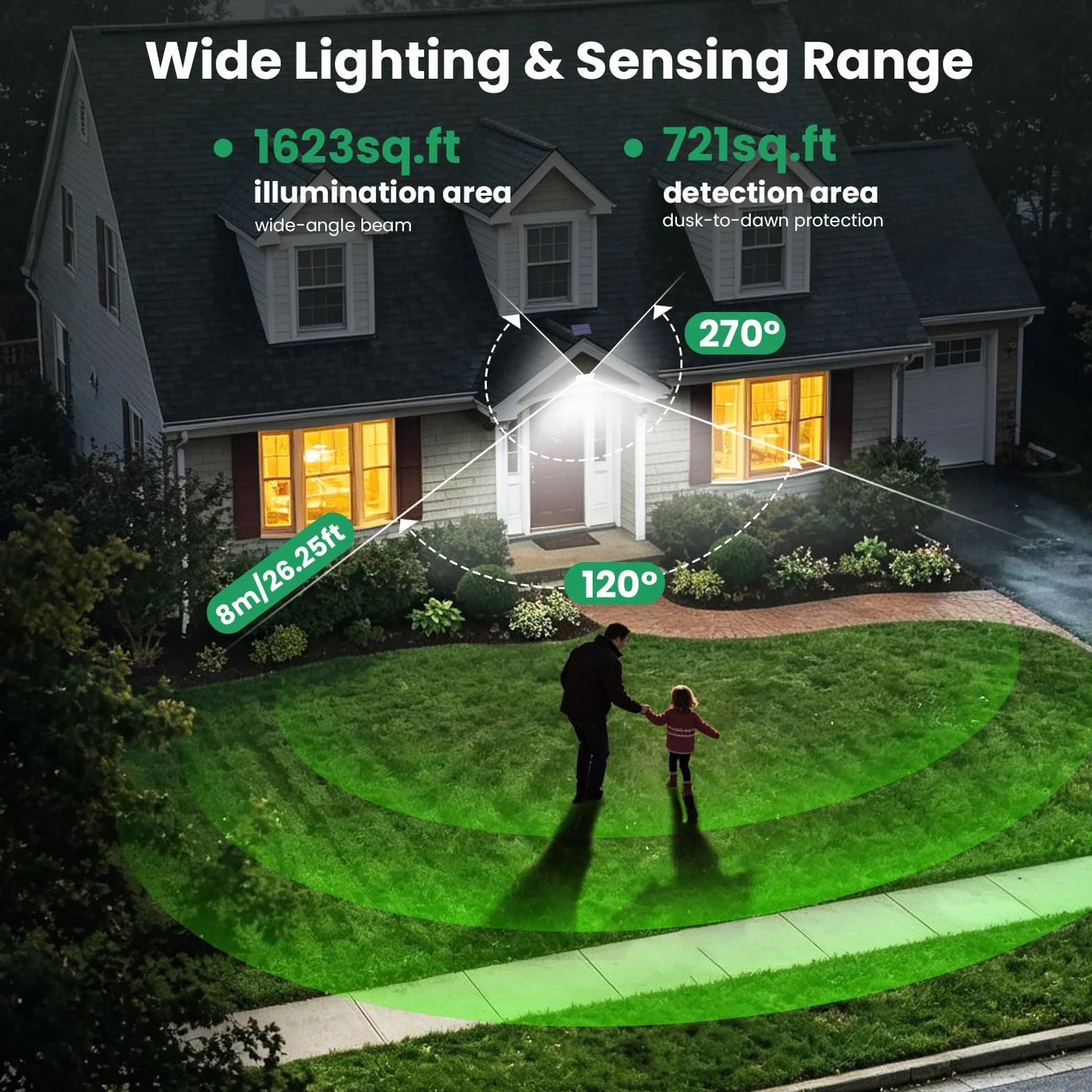 Lampada Solare da Esterno, Faretto Led da Esterno con Sensore di Movimento, 204LED 3 Modes Luce Solare Led Esterno con Pannello Solare IP65 Impermeabile, Lampioni Luci Solari con 5M Cavo-1 Pezzi