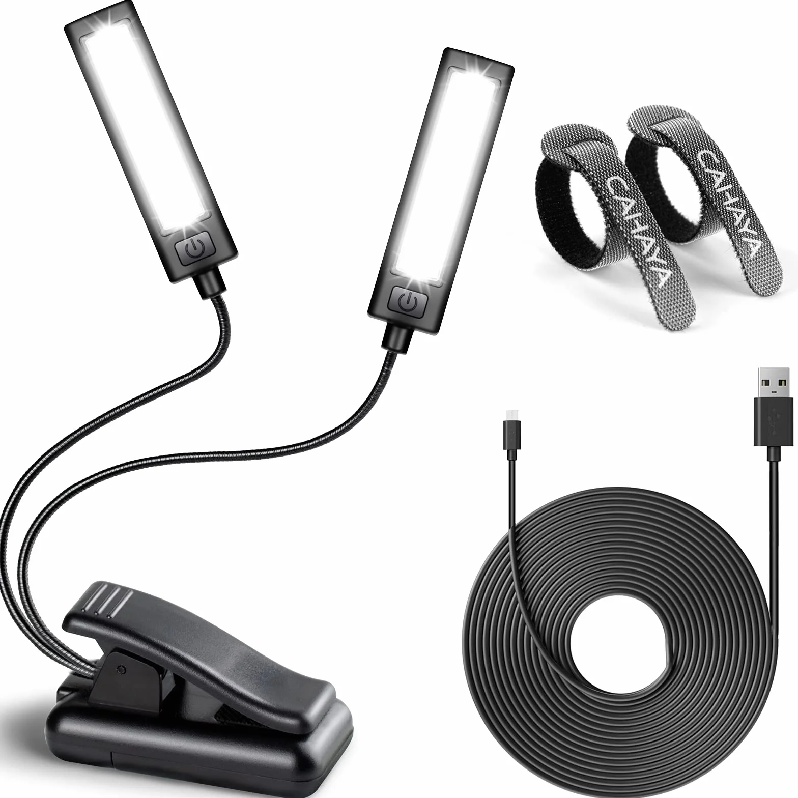 CAHAYA Lampada per Lettura con Pinza Dual Head Luci per Leggio Musicale con 32 LED Luminoso Luce a Clip Portabile con 3 Intensità di Luminosità Cavo di Ricarica 2.5m Modello CY0243