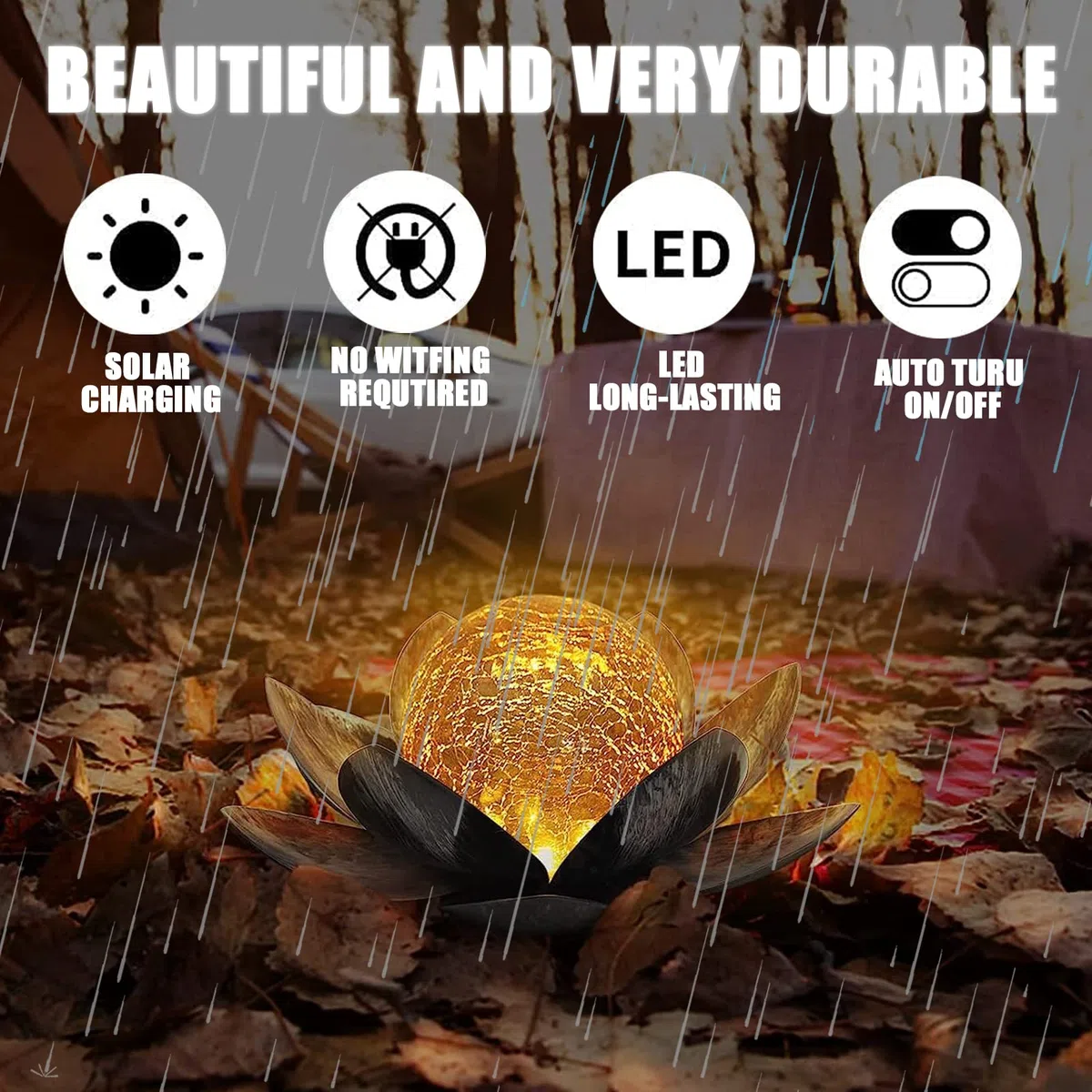 Lanterna Solare per Esterno, Lanterna Solare Fiori di Loto con Effetti Luminosi Bianco Caldo, IP44 Impermeabile Luci Solari da Giardino per Patio, Cortile, Prato, Balcone