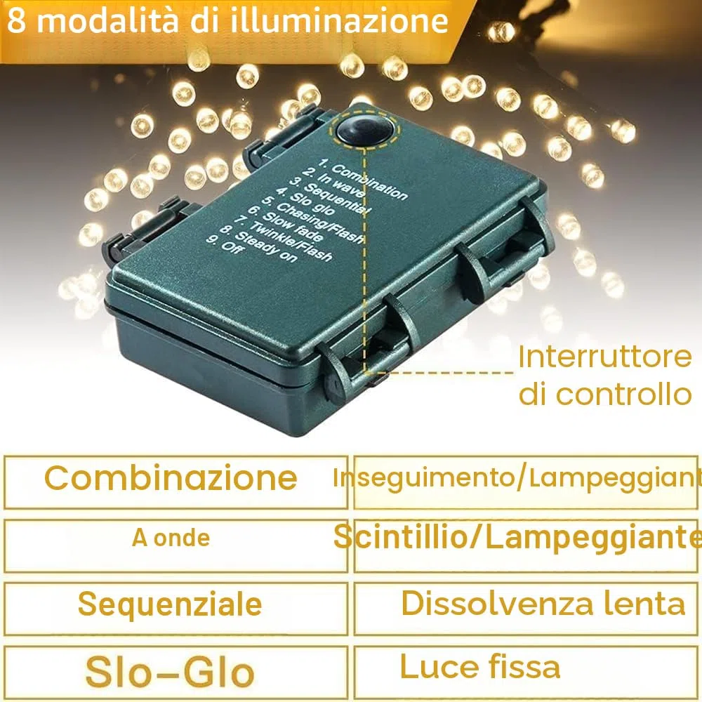 Avoalre Luci Natale Esterno Batteria, 300LEDs Catena Luminosa Lunga 40 Metri, Luci Albero di Natale con 8 Modalità e Timer per Giardini Patio Camere da Letto Matrimoni Feste Compleanni - Bianco Caldo