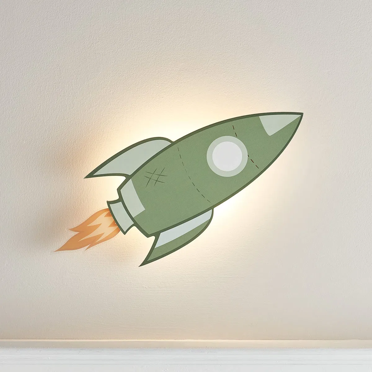 Lights4fun Applique Murale Razzo con 18 LED Bianchi Caldi a Pile per Arredo Cameretta Bimbi