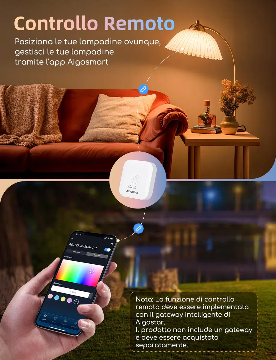Aigostar Mesh - Lampadina connessa Bluetooth Mesh A60 12W, lampadina collegata Alexa E27 LED 1150LM RGB & 2700K-6500K, lampadina Alexa 16 milioni di colori, 2 unità (con telecomando Bluetooth)