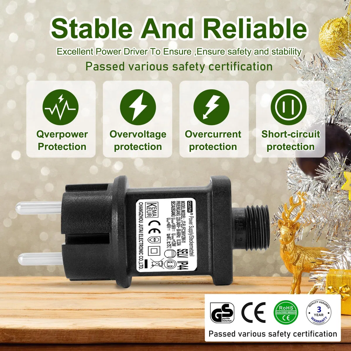 Alimentatore LED da 36 V 12 W – CZJUTAI JT-EL/FC36V12 W trasformatore LED CZJUTAI IP44 – Alimentazione affidabile per illuminazione Noël con presa europea (Socle à vis – Modalità commuté –