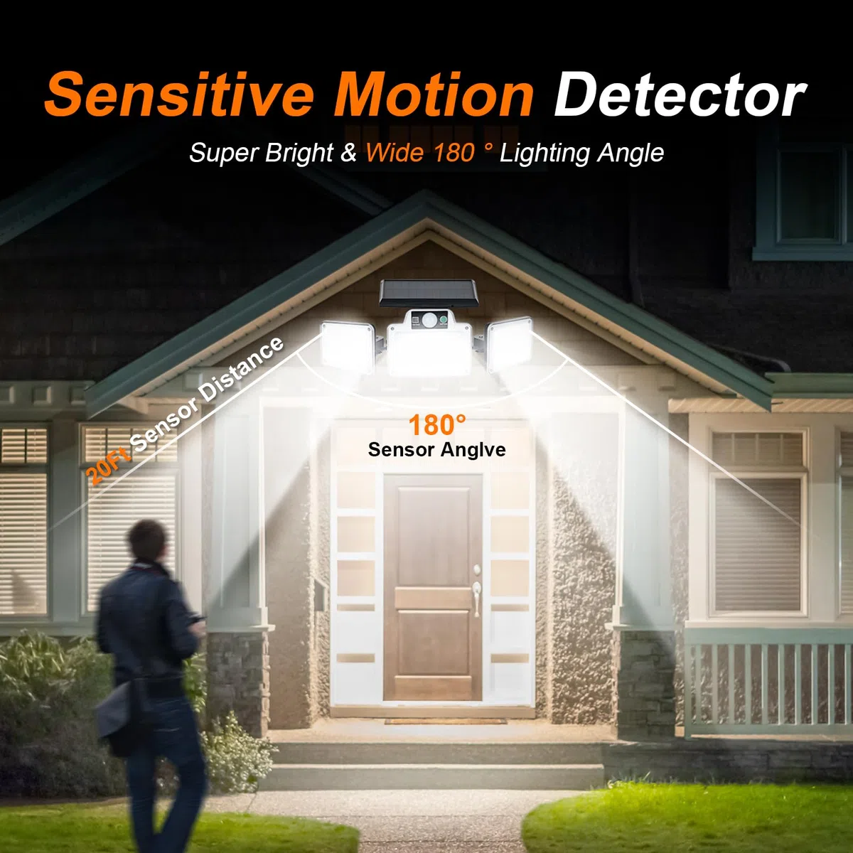 GRIFEMA GD202 Lampada solare da esterno con sensore di movimento, [280 LED/ 3 modalità/ 2400 mAh], Faretto solare da esterno con telecomando, IP65 impermeabile per giardino, garage