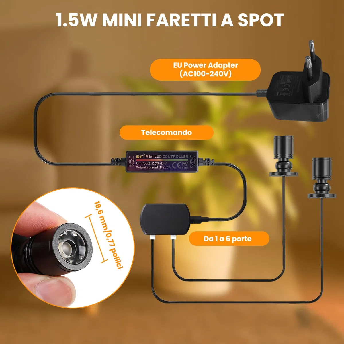 2PCS Mini Faretti a Spot,2-in-1 1.5W Vetrina per Gioielli Luci Dimmerabili LED Spot,Piccola Luce D'accento, Faretti da Lncasso a LED per Vetrine,Gioielli,Armadi,Modelli