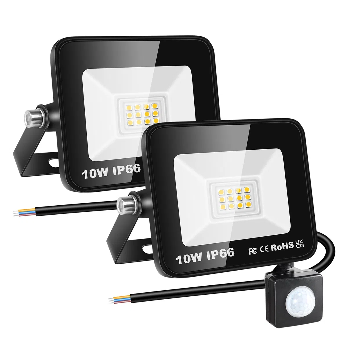 RIGIDON 2x 10W Faretto con Sensore di Movimento, 1000 LM 3000K Bianco Caldo Proiettori Faretto LED da Esterno, Fari di Sicurezza, Luci Esterno Per Giardino, Garage, Strada, Patio, Terrazza, Cortile