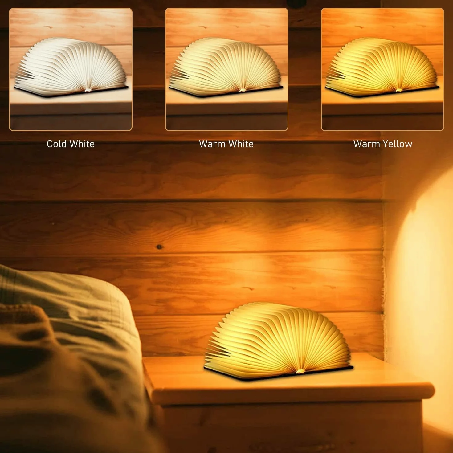 Lampada da lettura a LED, lampada da libro pieghevole, illuminazione d'atmosfera bianca calda ricaricabile tramite USB, lampada da scrivania, luce notturna, lampada da comodino per la decorazione