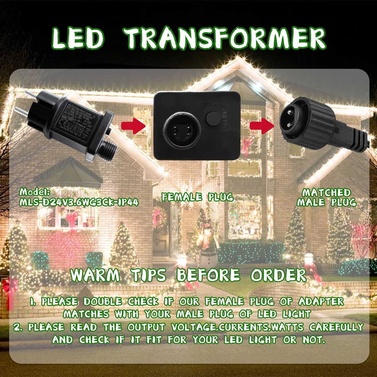 Alimentatore LED da 24 V 3,6 W, IP44, trasformatore LED a bassa tensione, adattatore di ricambio per luci natalizie, catene luminose