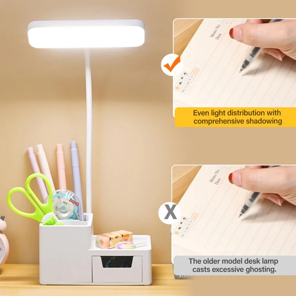 Lampada da Scrivania a LED Bambina, Lampada da Tavolo Ricaricabile USB, Luce da Lettura con Interruttore Touch e Portapenne per Studiare e Leggere, 3 Modalità di Illuminazione e 3 Luminosità