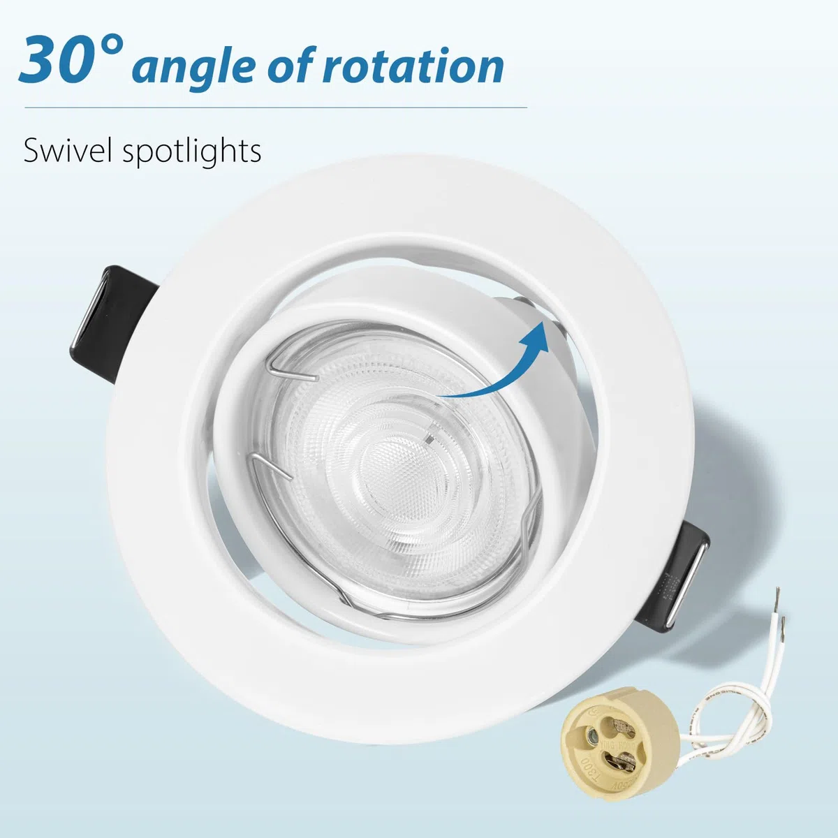 Set di 6 Faretti LED da Incasso per Cartongesso, Rotondi Bianchi Orientabili a 30° con Portalampada GU10, Compatibili con Lampadine LED e Alogene da 50mm, Cornice Portafaretto per Soffitto