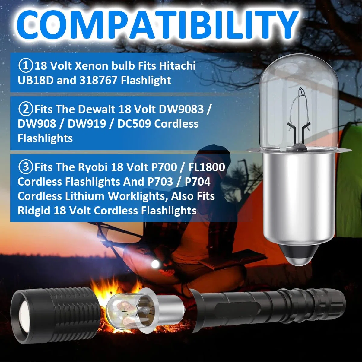 XPR18 - Lampadina allo xeno da 18 V, 0,6 A, adatta per torce Dewalt DW9083 DW908 DW919 DC509, torce senza fili Ridgid 18 Volt e luci da lavoro al litio senza fili P703/P704, confezione da 4