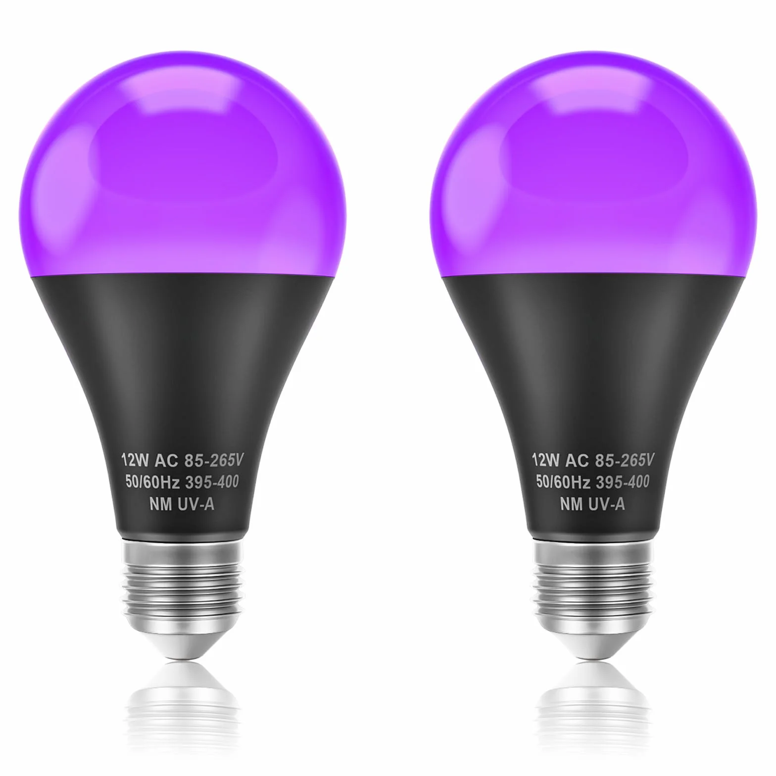 CREATESTAR 12W Lampadina UV E27 2 Pezzi, 395nm Lampadina uv Nera, Luce uv per Feste, Body Painting, Halloween, Club, Pittura, Decorazioni Fluorescenti