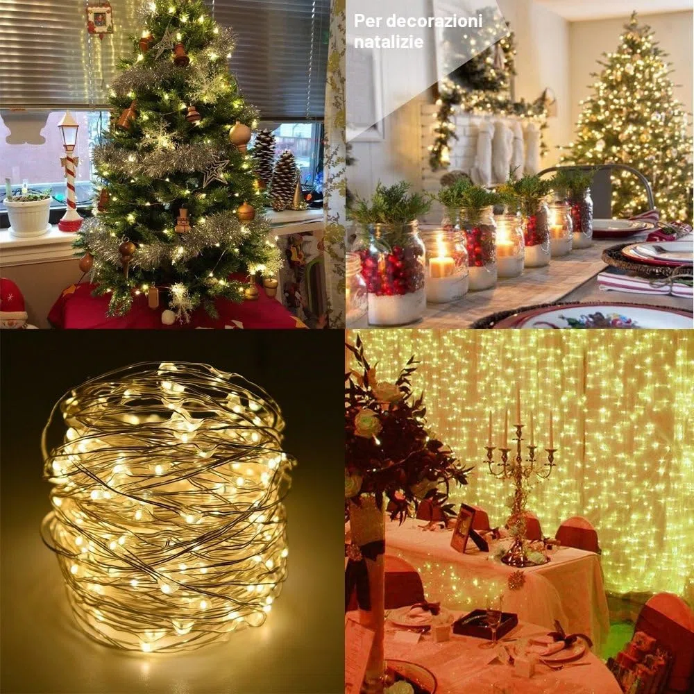 BXROIU 2 X100LEDs Luci a Stringa su 10metri Micro Filo d'argento,Spina USB con Telecomando 8 programma (Bianco Caldo)
