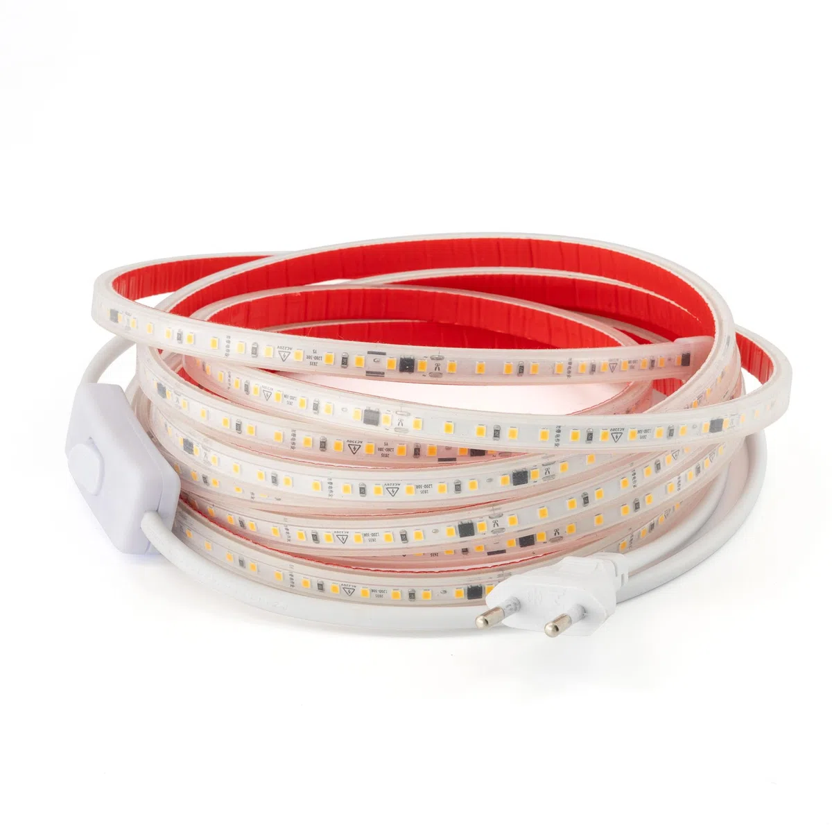Striscia Led 220v 2835 120 Led/m ALTA LUMINOSITÀ, Adesivo e INTERRUTTORE. IMPERMEABILE Bianco freddo/Neutro/Caldo Waterproof IP67 striscia (Bianco Freddo, 1M)