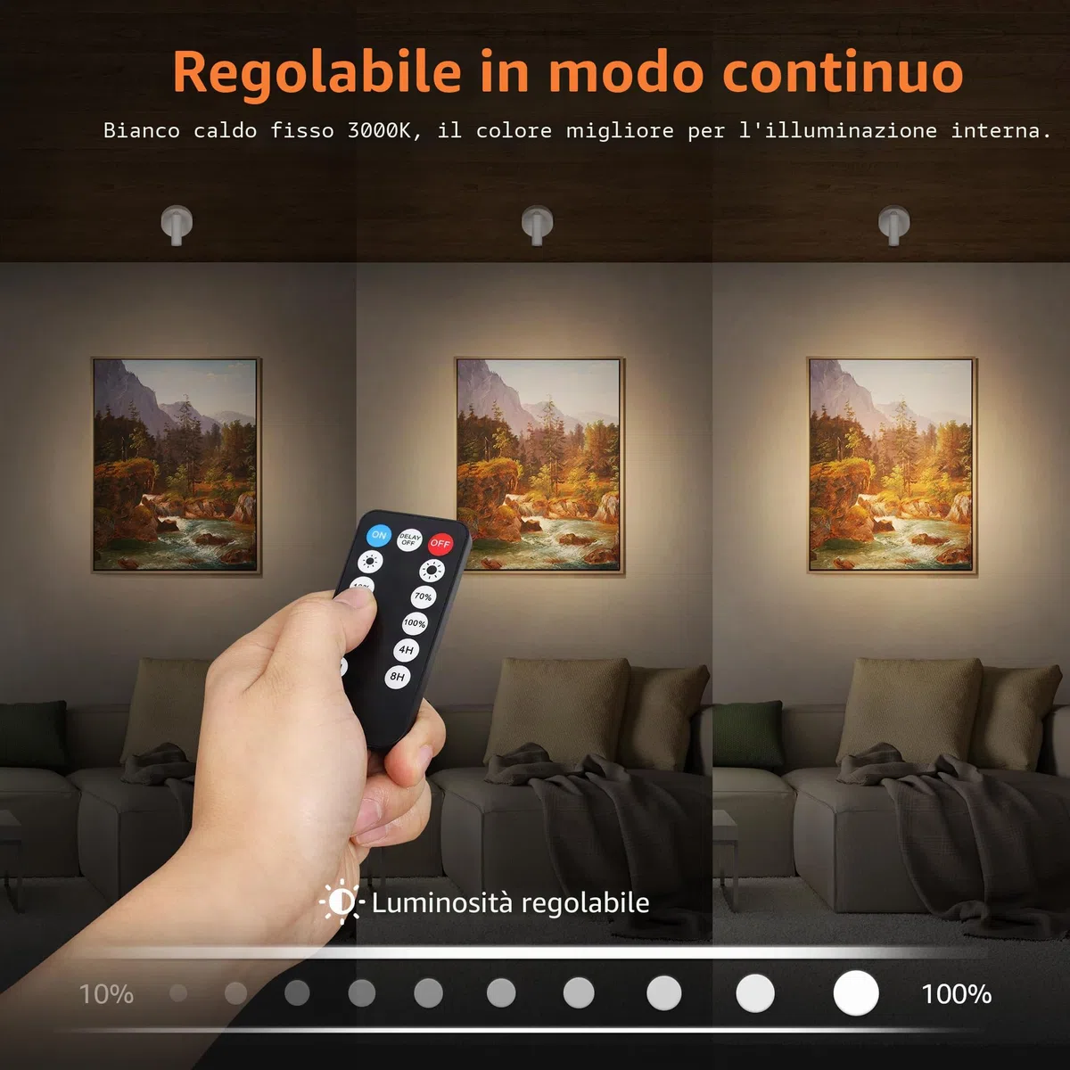 URTOM Spot LED senza fili da interno con telecomando - Intensità variabile - Funziona a pile con timer - Spot ricaricabile - Per decorazione murale di piante
