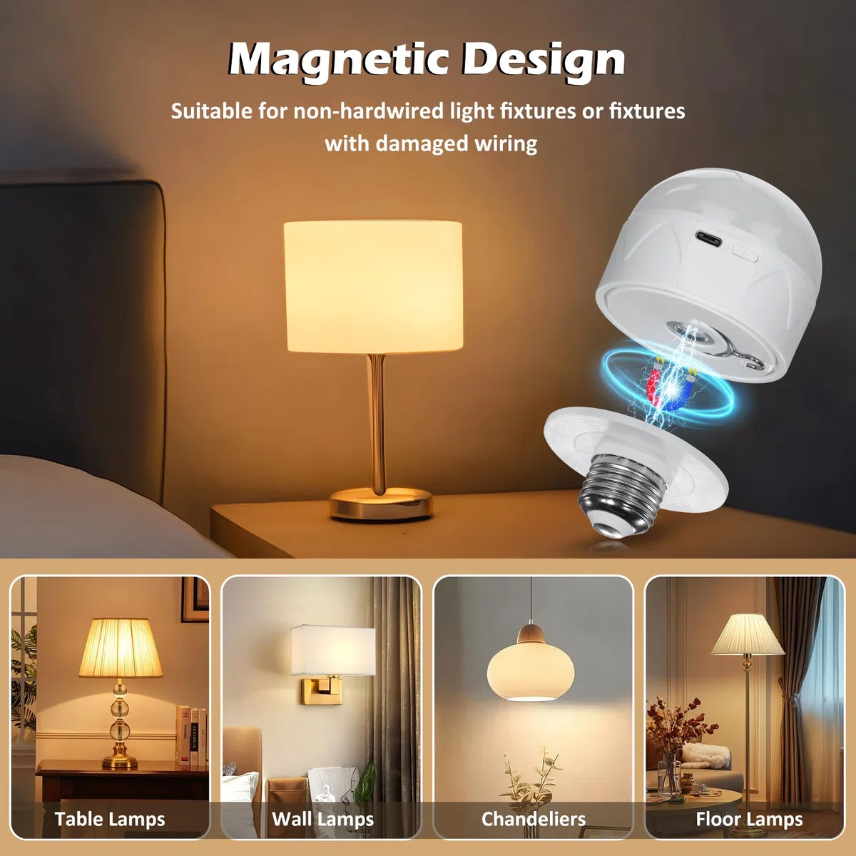 Lampadina Ricaricabile USB-C con Telecomando - E27 Lampadine a Batteria Senza Fili 9W 12 Colore Dimmerabile - Magnetica LED Lampada con Funzione di Timing Luce di Emergenza 2 Pack