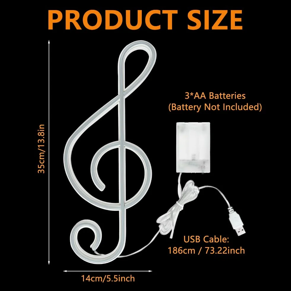 Insegna LED Neon con Nota Musicale - Alimentata a Batteria/USB per Kids Room Party Festive Decor