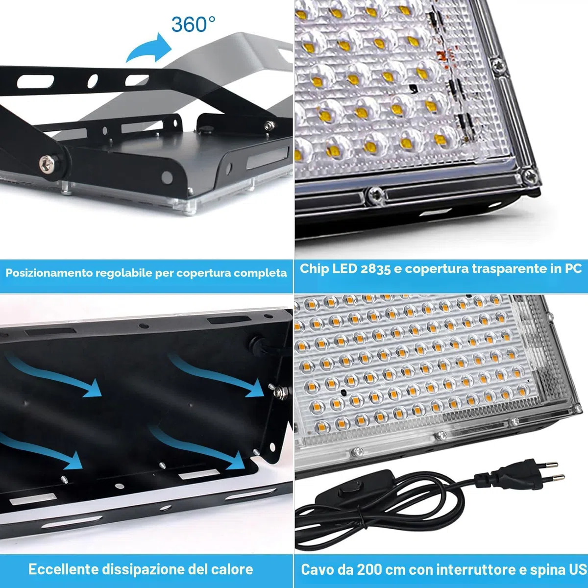 CREATESTAR 100W Faretto LED da Esterno, Faro LED da Esterno 10000Lm Super Luminosa, 3000K Bianco Caldo Faretti led, IP65 Impermeabile Luce di Sicurezza per Garage, Cortile, Giardino