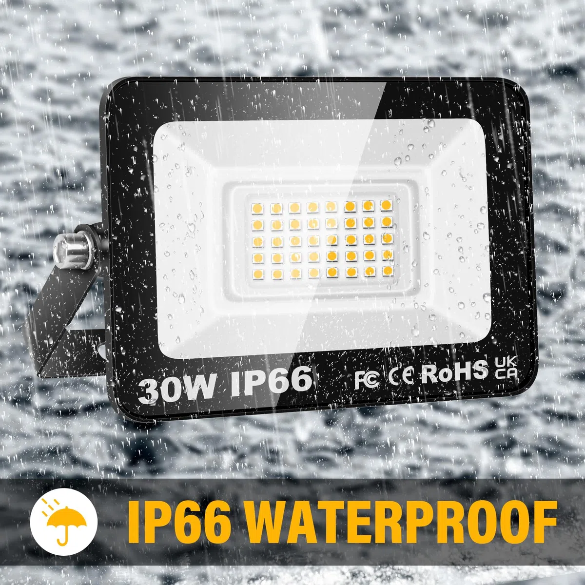 Willpower Luci di sicurezza a LED per esterni 30 W 3000 LM Proiettori a LED IP66 impermeabili bianco caldo 3000 K 85 V-265 V Luce da parete per giardino cortile patio