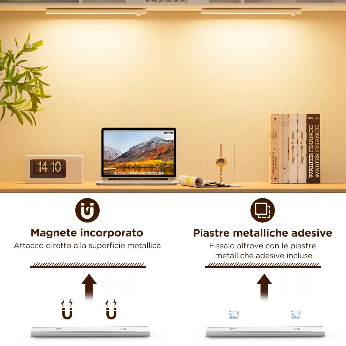 Luce LED Sottopensile Cucina Con Sensore Di Movimento, Ricaricabile Striscia LED A Batteria, Illuminazione LED Per Camera Da Letto, Armadietto - Luce Per Armadio, Scale, Pensile (22 cm, 2 pack)