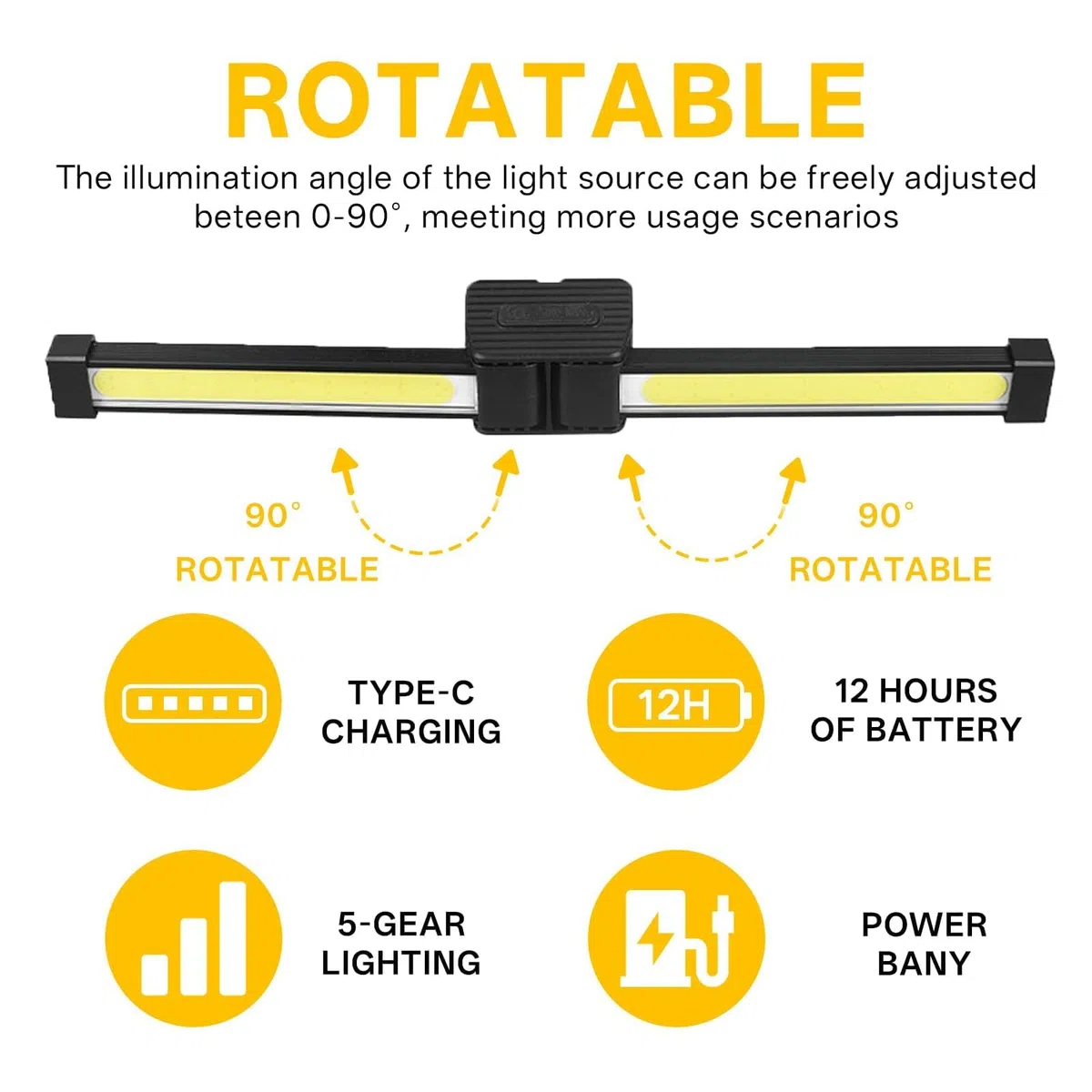 Lampada da palestra per pose, lampada da posa magnetica per palestra, lampada portatile con dimmer, luce da lavoro con rotazione di 180 gradi, per riparazioni auto, campeggio e emergenze