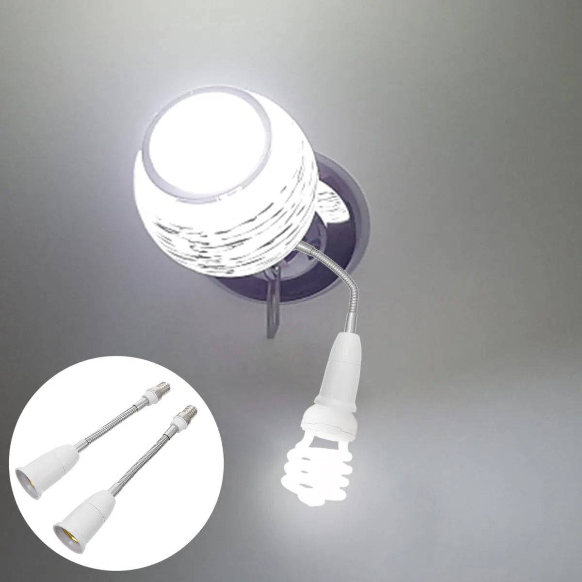 Uonlytech 2 Pezzi Portalampada Pieghevole E14 a E27 Adattatore Con Prolunga Base a Vite Regolabile Per Lampadine Interni Casa Ufficio Seminterrato