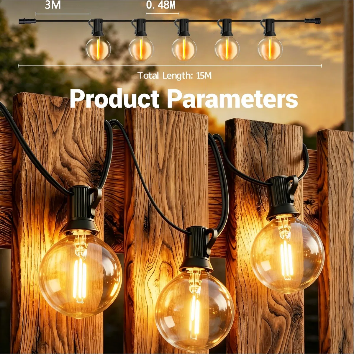 15M Catena Luminosa Esterno Luci Giardino Catena, LED Lampadine Luminosa Luce da esterno Giardino Impermeabile IP44 Luci Esterno, Adatta per Festival, Matrimoni, Feste, Giardini, Terrazze
