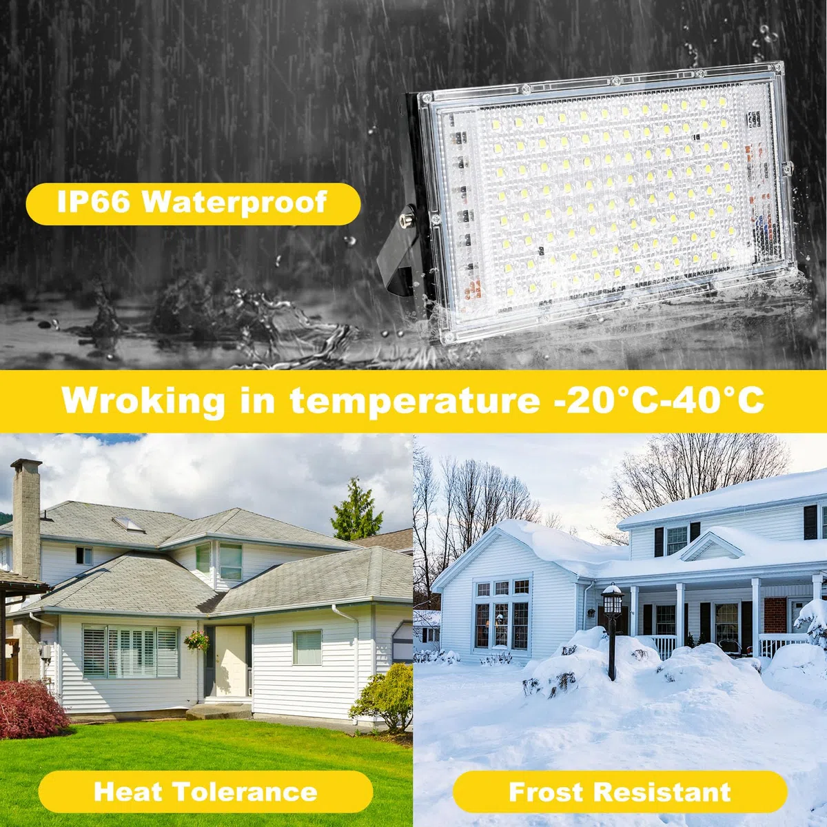 Faretto LED 100W Assen, 2 faretto Luce gialla calda 6500K, faretto LED 10000LM per interni, IP66 impermeabile, adatto per giardini, garage e stadi sportivi