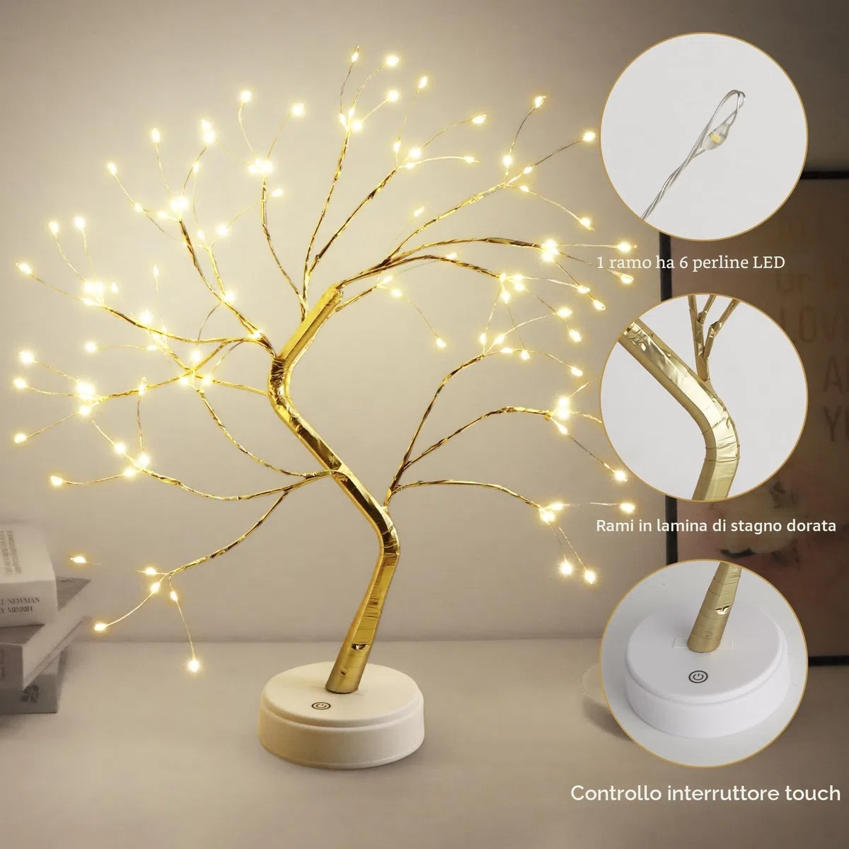 CNMTCCO LED albero luce, decorazione regolabile per interni alimentata da USB/batteria, luce bianca calda per Natale, soggiorno, camera da letto