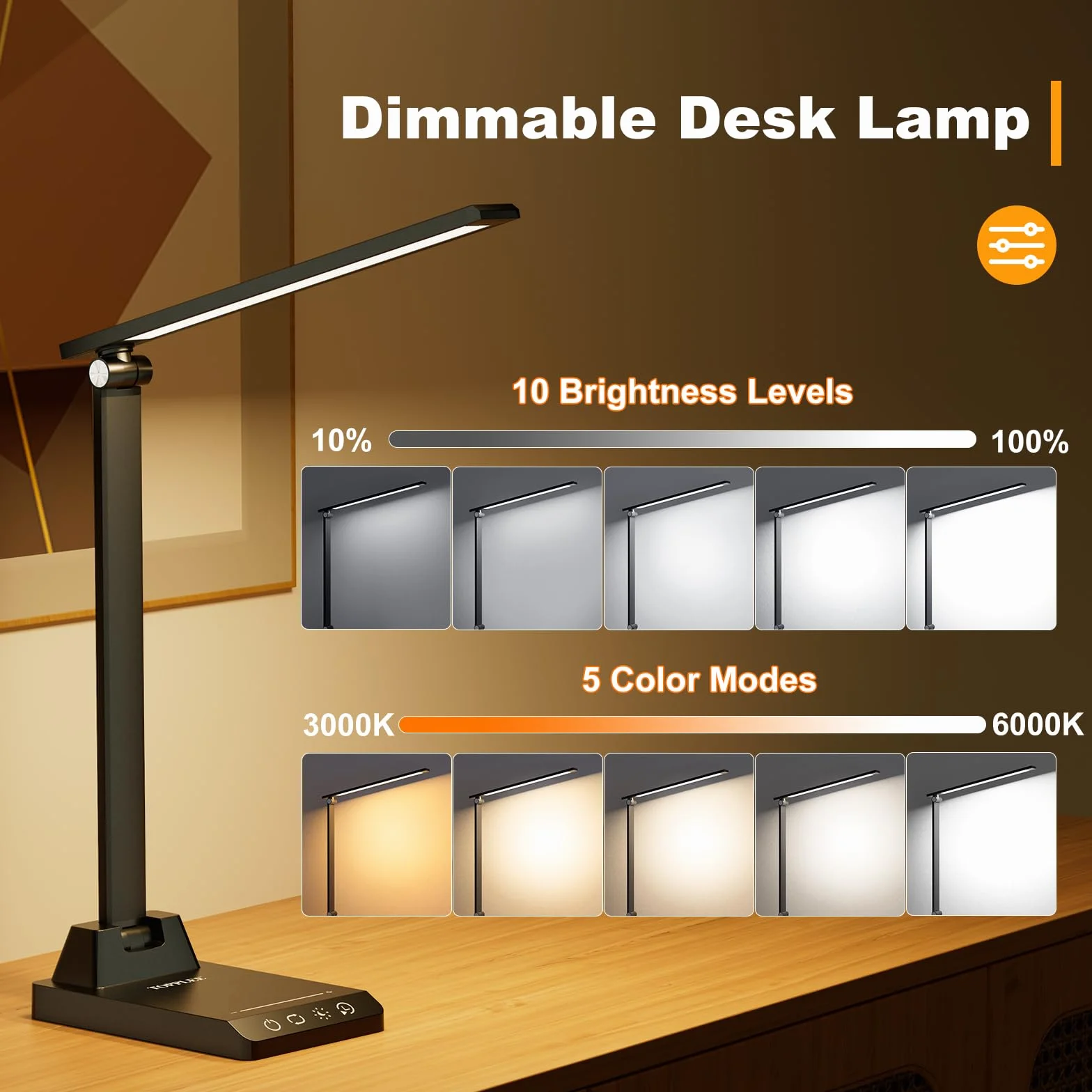 Lampada da Tavolo, Lampada da Scrivania con 2500mAh Batteria, Lampada da Tavolo Senza Fili, 5 Modalità di Luce x 10 Livelli di Luminosità, USB Lampada Scrivania, Timer 30/60min Lampada Led da Tavolo