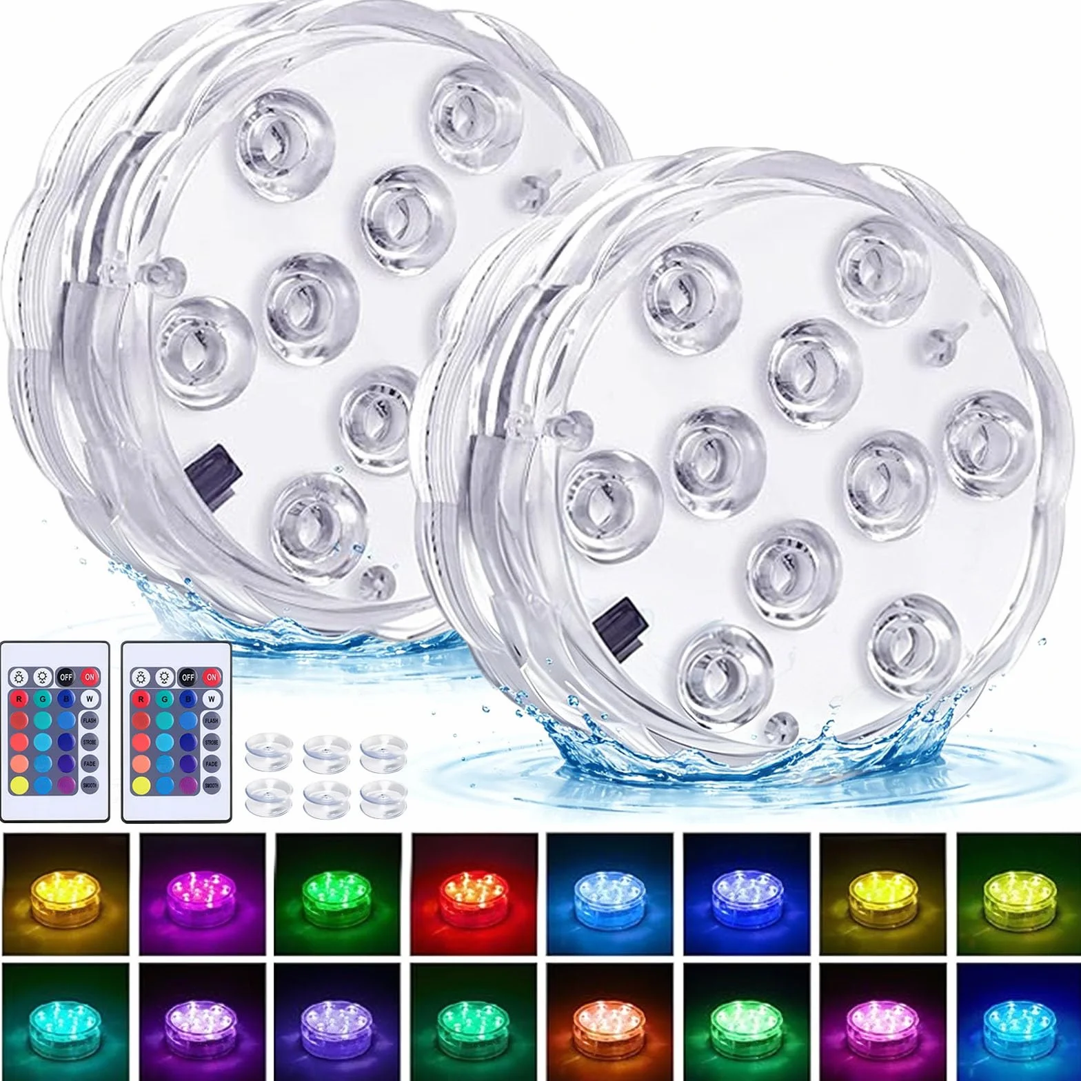 KATELUO Luci Piscina Fuori Terra, Luce Led Sommergibili Mini RGB Multicolore LED Lampadine Luce Subacquea con Telecomando, IP68 Impermeabile Luci per Piscina per Vasca da Bagno, Acquario, Piscina