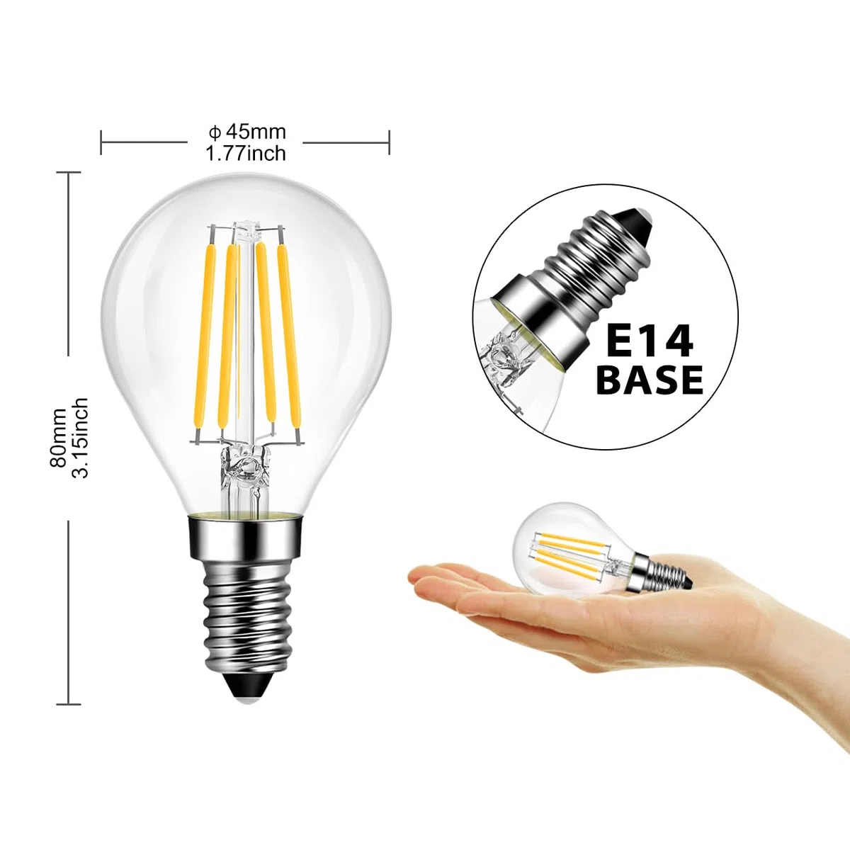 LVWIT Lampadine LED E14 Luce Calda 2700K, Lampadina 4W Equivalenti a 40W, 470LM, Lampadina LED Filamento G45 Stile Vintage Retrò, Risparmio Energetico, Non Dimmerabile, Pacco da 6 Unità