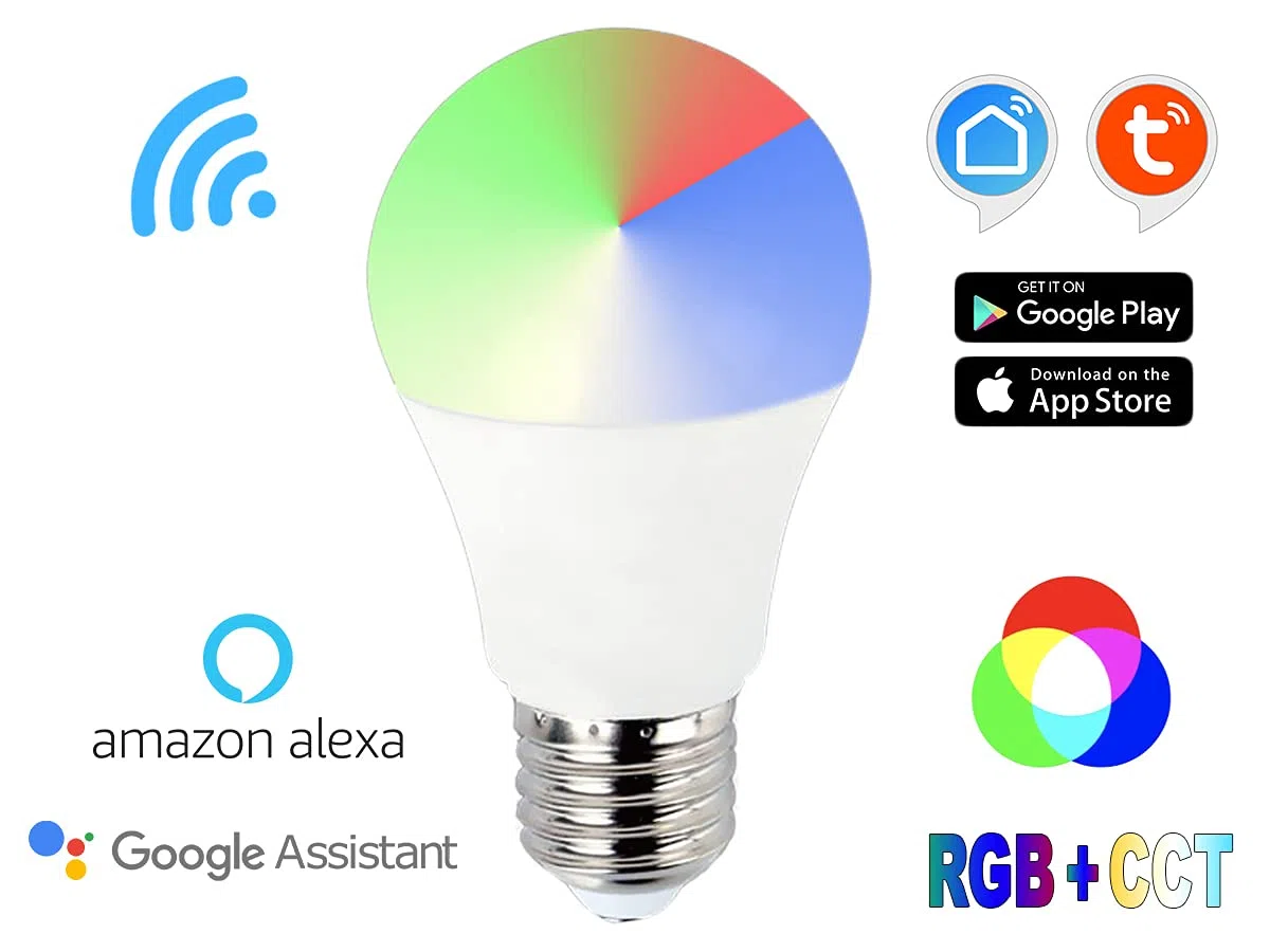 LEDLUX 2 Pezzi Lampade Led Smart, Faretto Led WiFi, RGB + CCT, Dimmerabile APP, Compatible Con Amazon Alexa Google Home (E27 A65 15W)