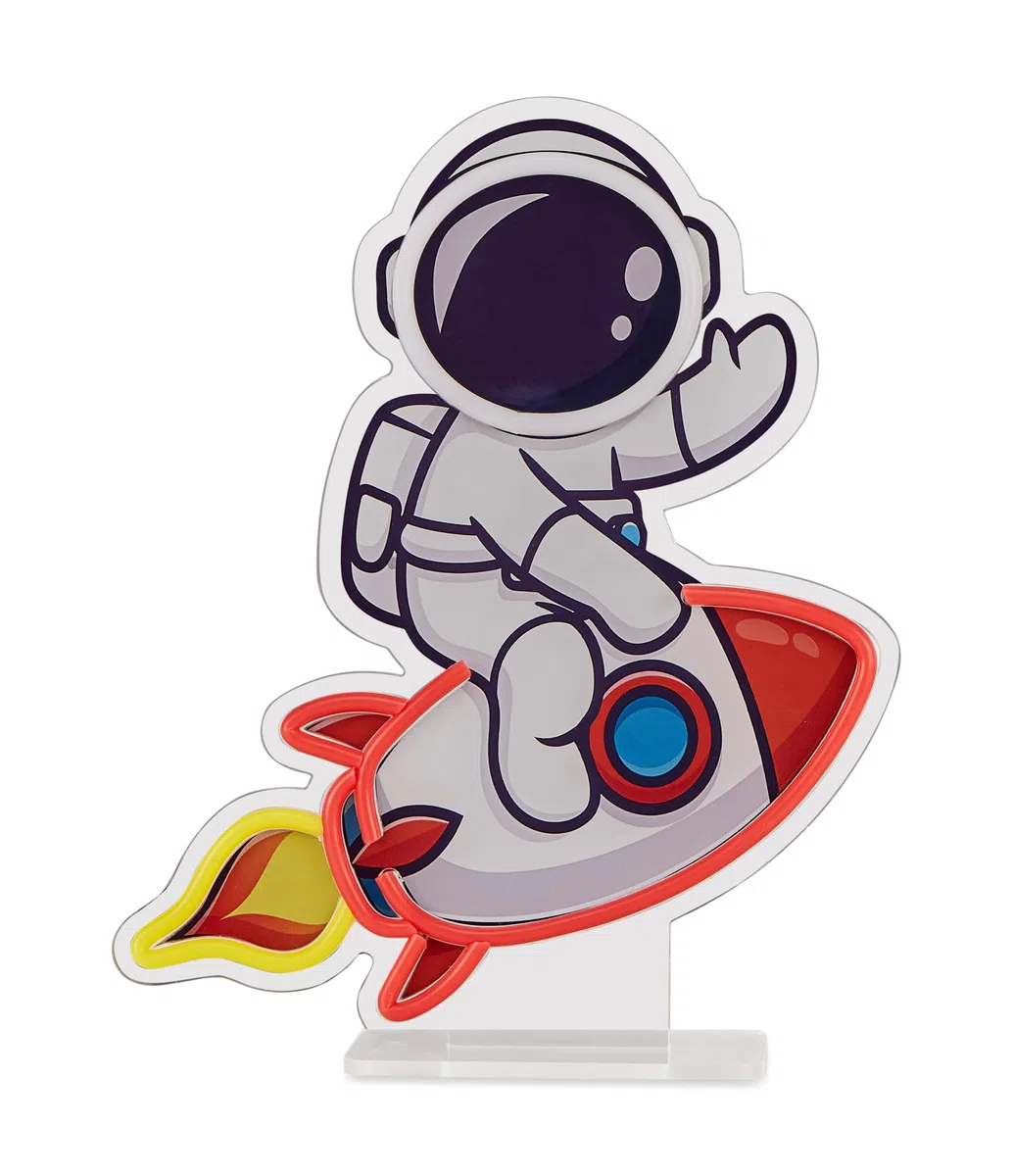 Lampada Neon da scrivania Astronauta e razzo FEEL AT HOME, Bianco, Illuminazione led, Cavo USB integrato, Luce multicolore, Per bambini e ragazzi, Idea regalo