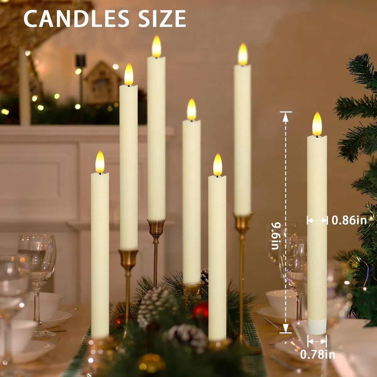 KATELUO Candele LED Fiamma Oscillante, 6 Pezzi Candele Senza Fiamma, LED Candele Finte a Batteria, Candele Coniche a Led, per Natale, Ringraziamento, Halloween, Matrimoni