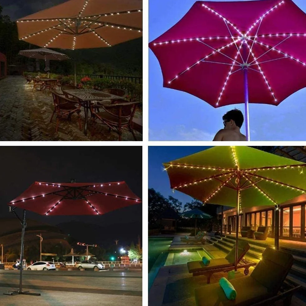 Illuminazione per Ombrellone Solare con Telecomando 104 LED 8 modalità Luci per Ombrelli per Patio Luce Decorativa per Interni Ed Esterni