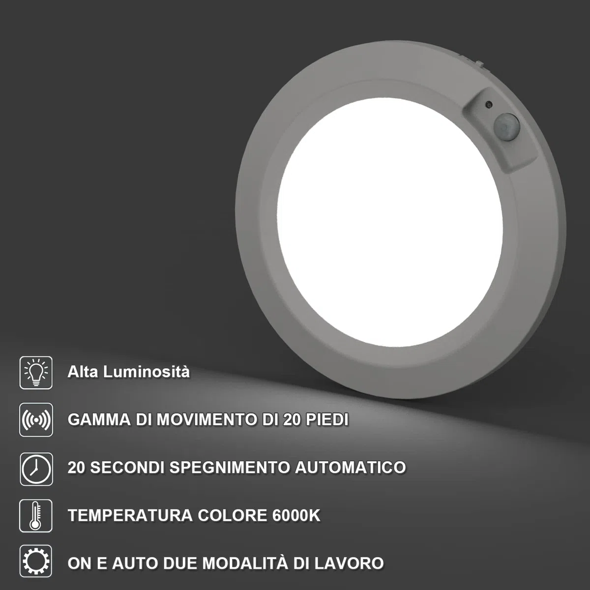 LED Luce Notturna a Batteria con Sensore di Movimento, Alta Luminosità Lampada Guardaroba Luce Plafoniere Alimentato a Batteria per Armadio Corridoio Bagno Cantina Scale 6000K Bianco Freddo
