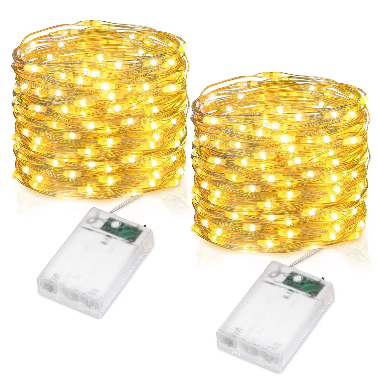 Flaspar Led Stringa Luci a Batteria, 2 Pezzi 10 metri 100 Led Rame filo Ghirlanda Catena Luminose Lucine Fata Luci Decorative per Natale San Valentino Interno Esterno, Bianco Caldo