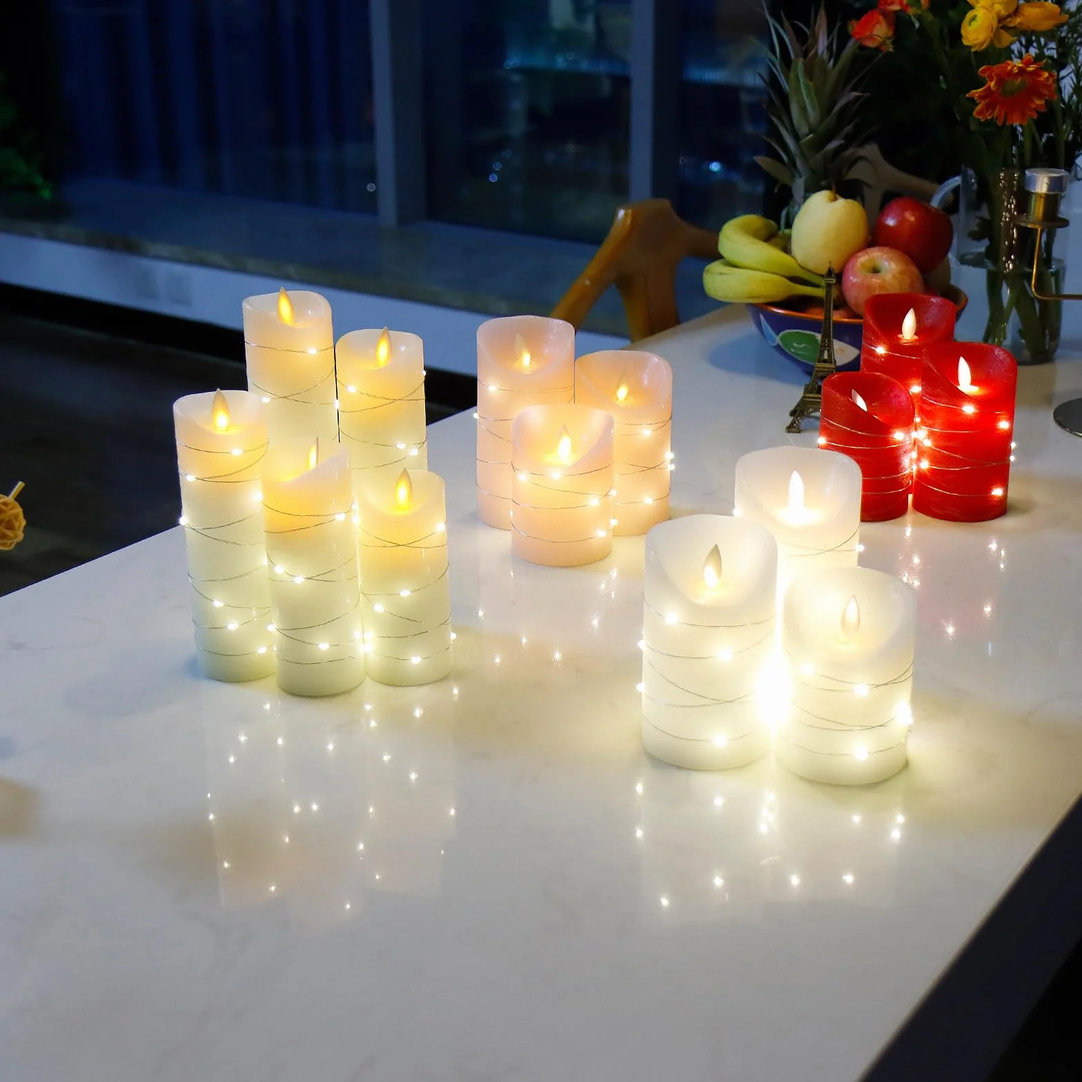 CCLIFE velas elettriche e LED in vera cera con telecomando, funzione timer, paraffina, funzionamento a batteria,Bianco 5 pezzi
