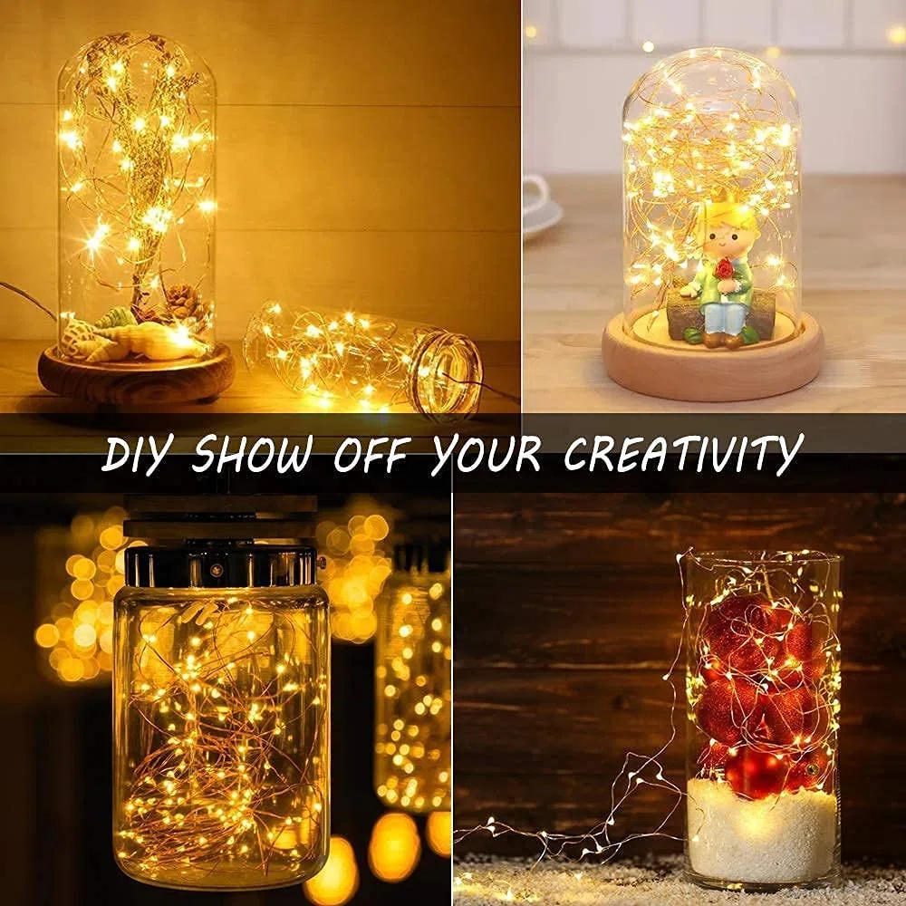 Stringa Luci LED a Batteria, 15 Pezzi Impermeabile 20 LED 2M Mini Lampada a Fili di Rame Bianco Caldo per Interni ed Esterni, Natalizi, Matrimoni, Feste di Compleanno, Decorazione da Giardino