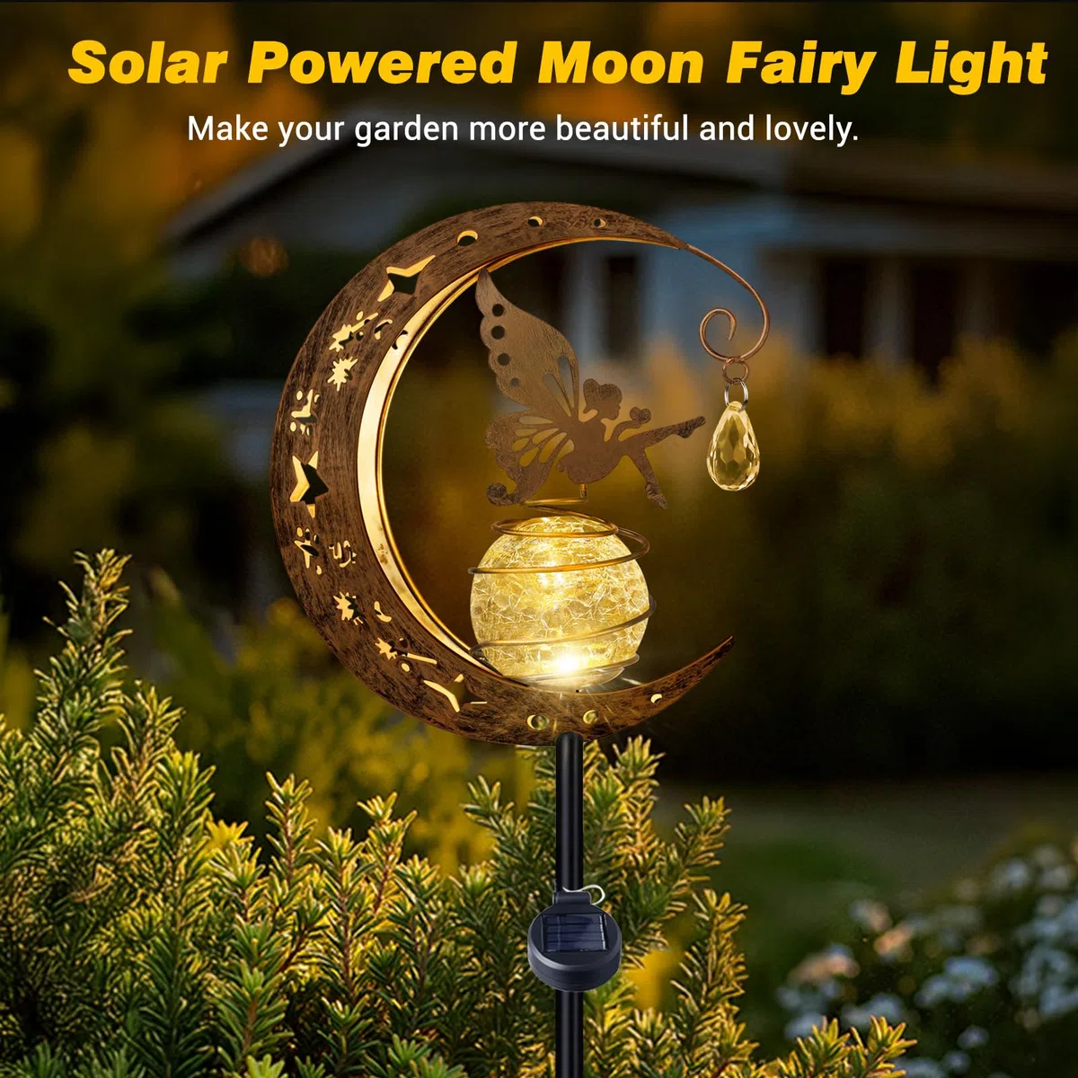 Lampada Solare per Esterni, Impermeabile Luci Solari da Giardino Decorative, con Sfera di Vetro a LED, Fata della Luna Lampada Solare da Esterno per Balcone, Vialetto, Patio, Cortile, Prato