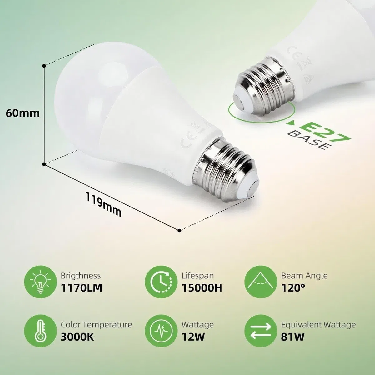 Aigostar Lampadina con Sensore Crepuscolare, Lampadina LED E27 A60 12W, Luce Calda 3000K, 1170 Lm, Accensione/Spegnimento Automatico Dall'alba al Tramonto, Non Dimmerabile, Pacco da 2 Unità