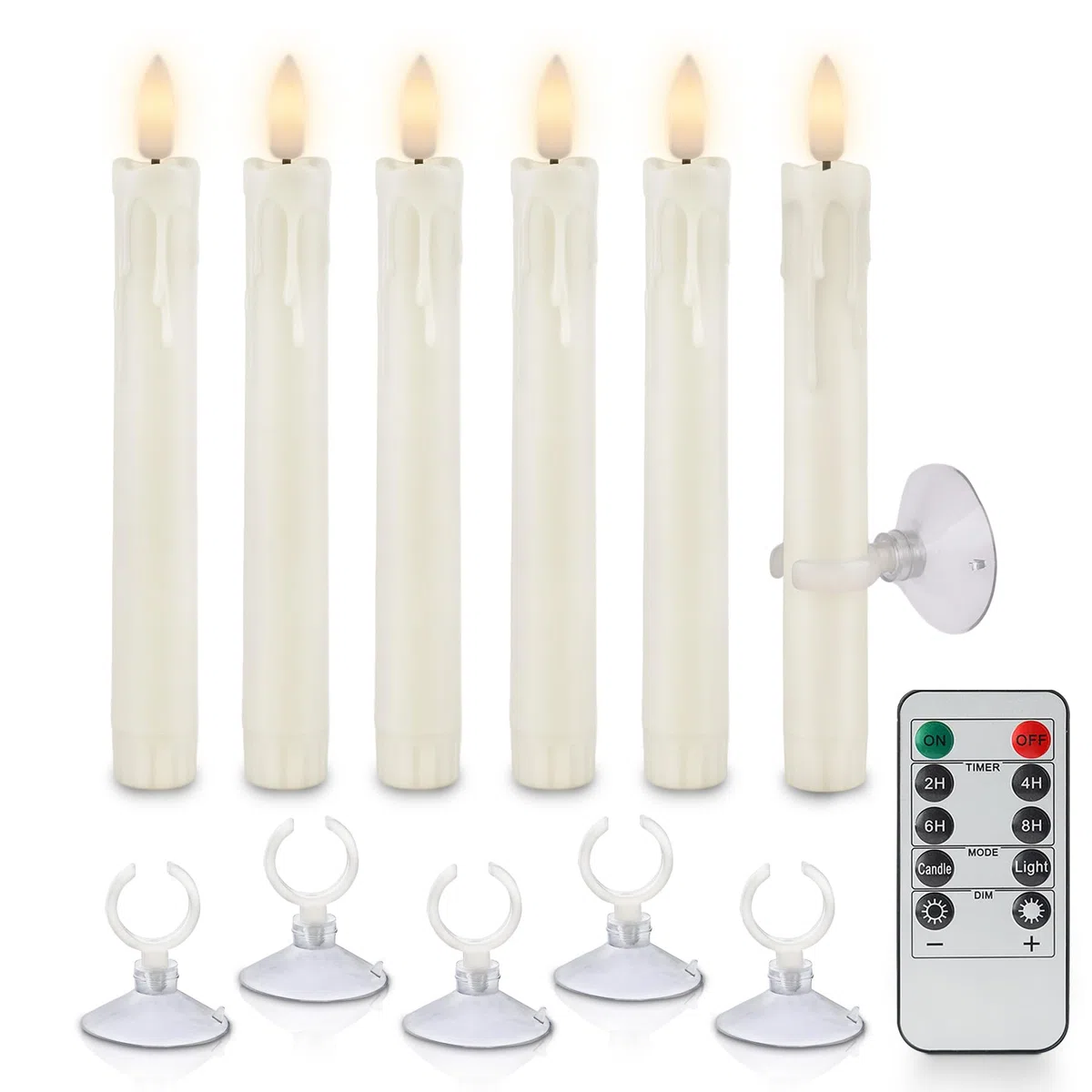 Rhytsing 6 Candele Natale a Batteria con Ventose per Finestre, Candele LED Avorio con Telecomando a Design Gocciolante di Cera - H 17,5 cm