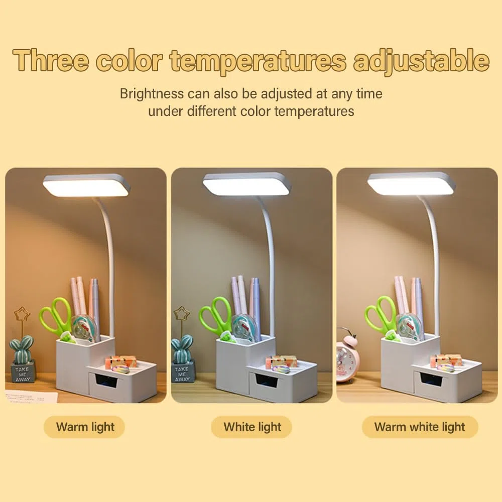 Lampada da Scrivania a LED Bambina, Lampada da Tavolo Ricaricabile USB, Luce da Lettura con Interruttore Touch e Portapenne per Studiare e Leggere, 3 Modalità di Illuminazione e 3 Luminosità