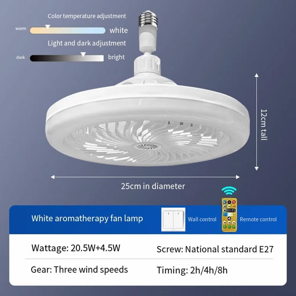 Lampadina a vite E27 con controllo remoto, ventilatore a LED regolabile per maggiore comfort e convenienza (bianco)