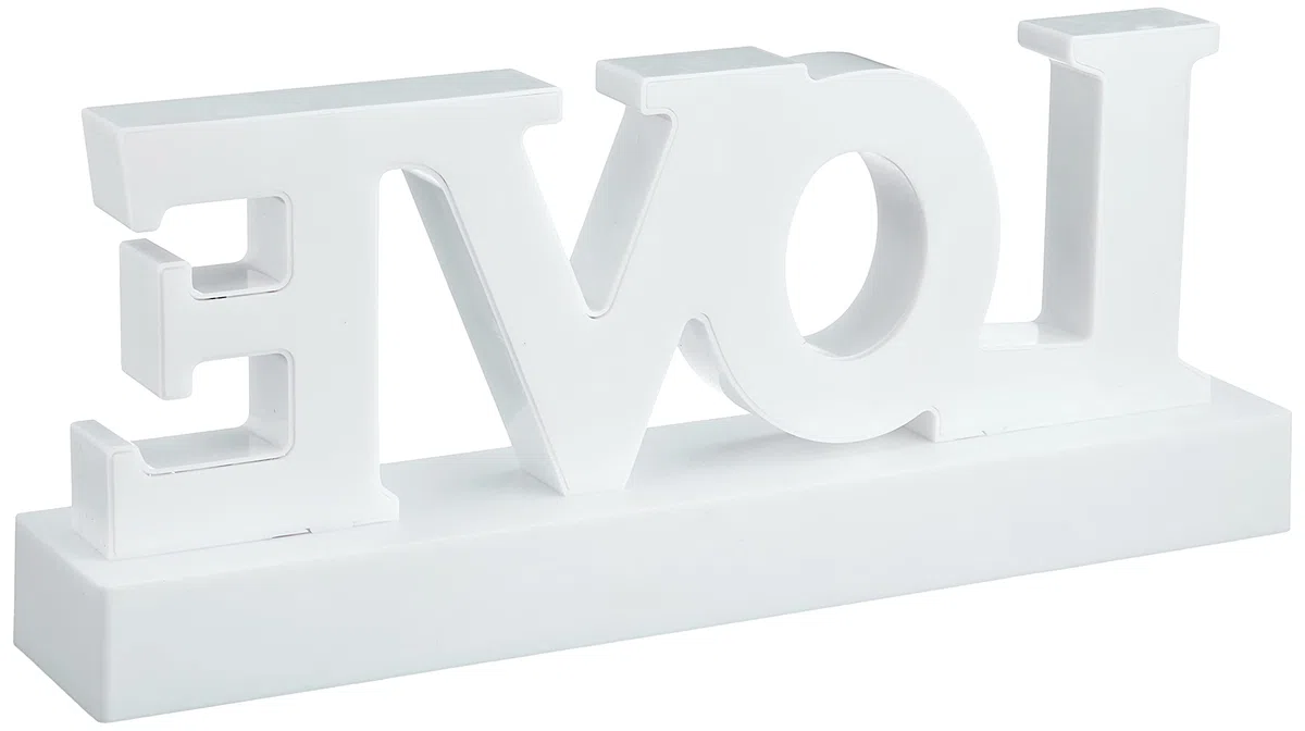 Scritta in plastica bianca, Love, con 27 LED bianco caldo, ca. 30 x 12 cm, per 3 pile mignon (AA), in confezione regalo
