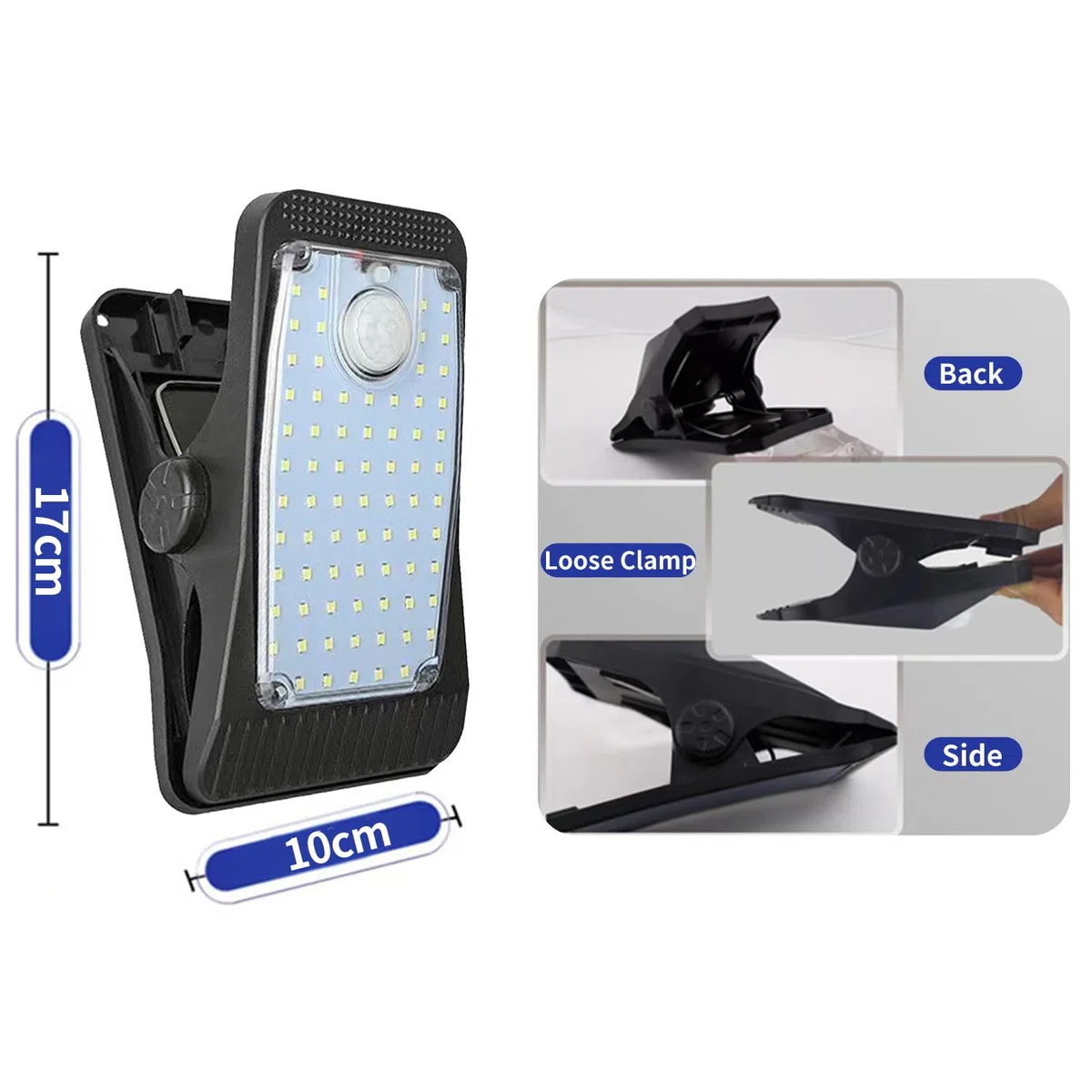 Enhanced 73 LED Outdoor Clip Luce, Illuminazione portatile con sensore di movimento, Solari e USB alimentate da, luce del percorso di 3 modi.