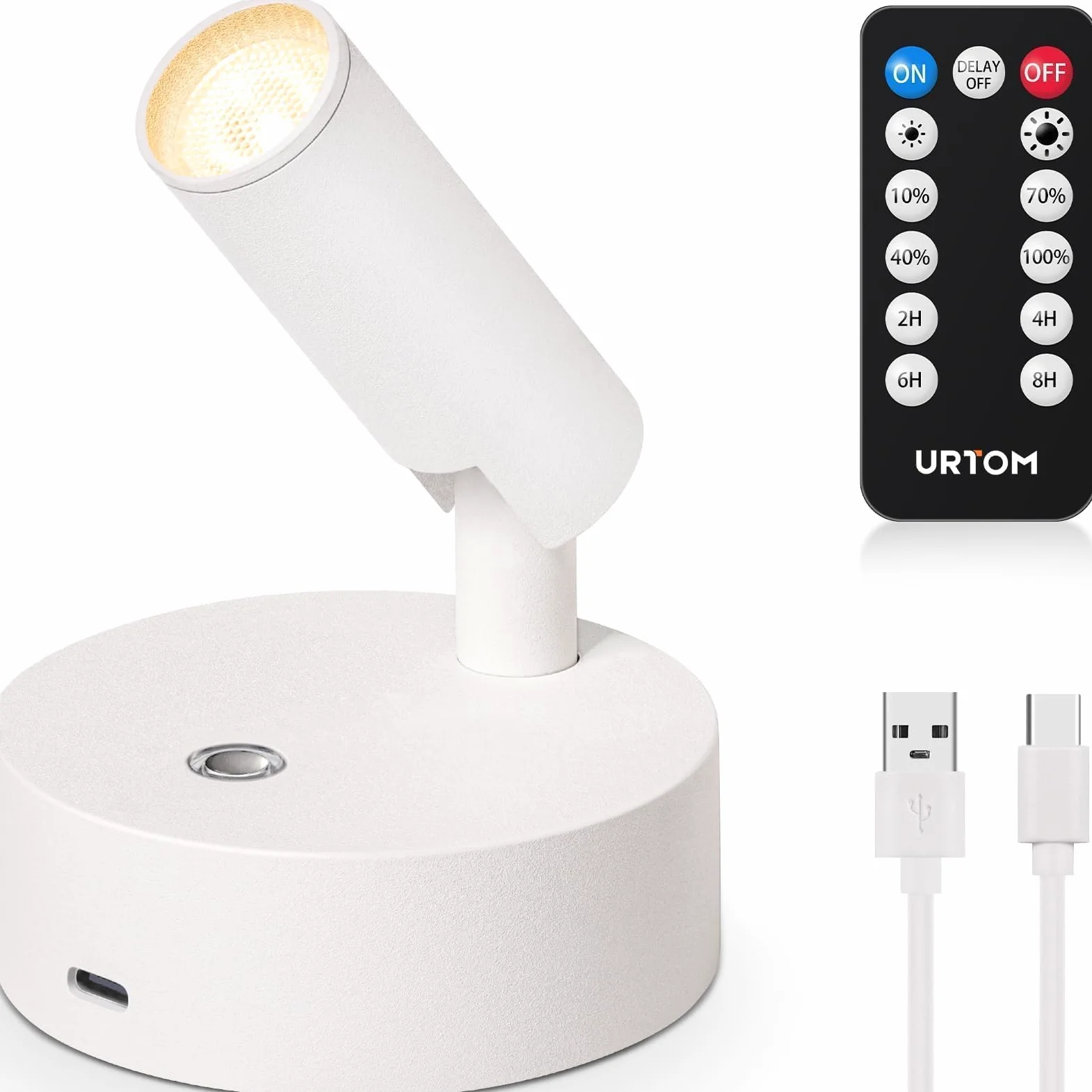 URTOM Spot LED senza fili da interno con telecomando - Intensità variabile - Funziona a pile con timer - Spot ricaricabile - Per decorazione murale di piante
