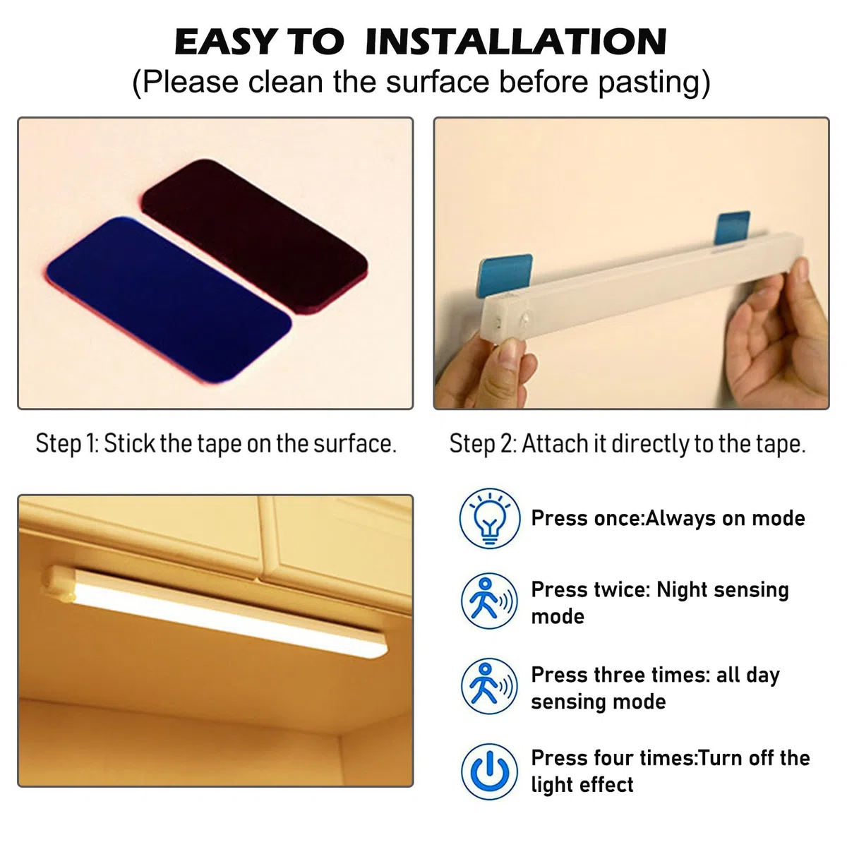Lampada da incasso LED, 20 cm, 5 pezzi, senza fili, con sensore movimento, ricaricabile USB, 3 temperature colore, dimmerabile, cucina, armadio